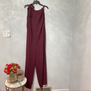 Trina Turk Burgundy Sleeveless Neck Tie Jumpsuit New With Tag- Size 14 - Reemoly